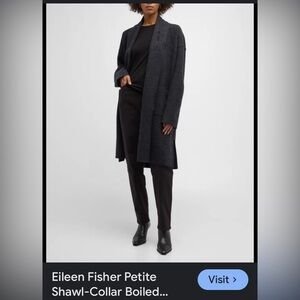 Eileen Fisher Long Line Wool Open Front Sweater Cardigan Coat Charcoal PP 2P-4P